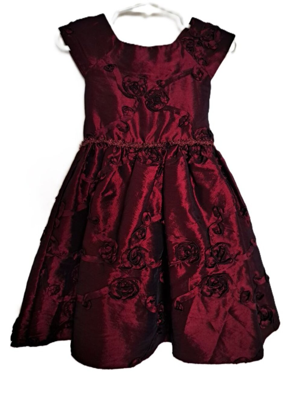 Youngland Girls 3T Burgundy Floral Dress Layered Tulle Hem Holiday Party Formal